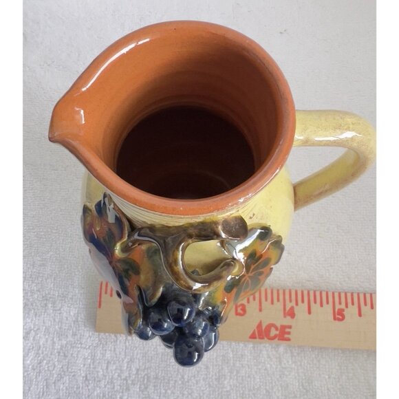 Small French Pottery Pitcher With 3-D Grapes Made in France 5"H Holds 12 oz - Picture 7 of 8